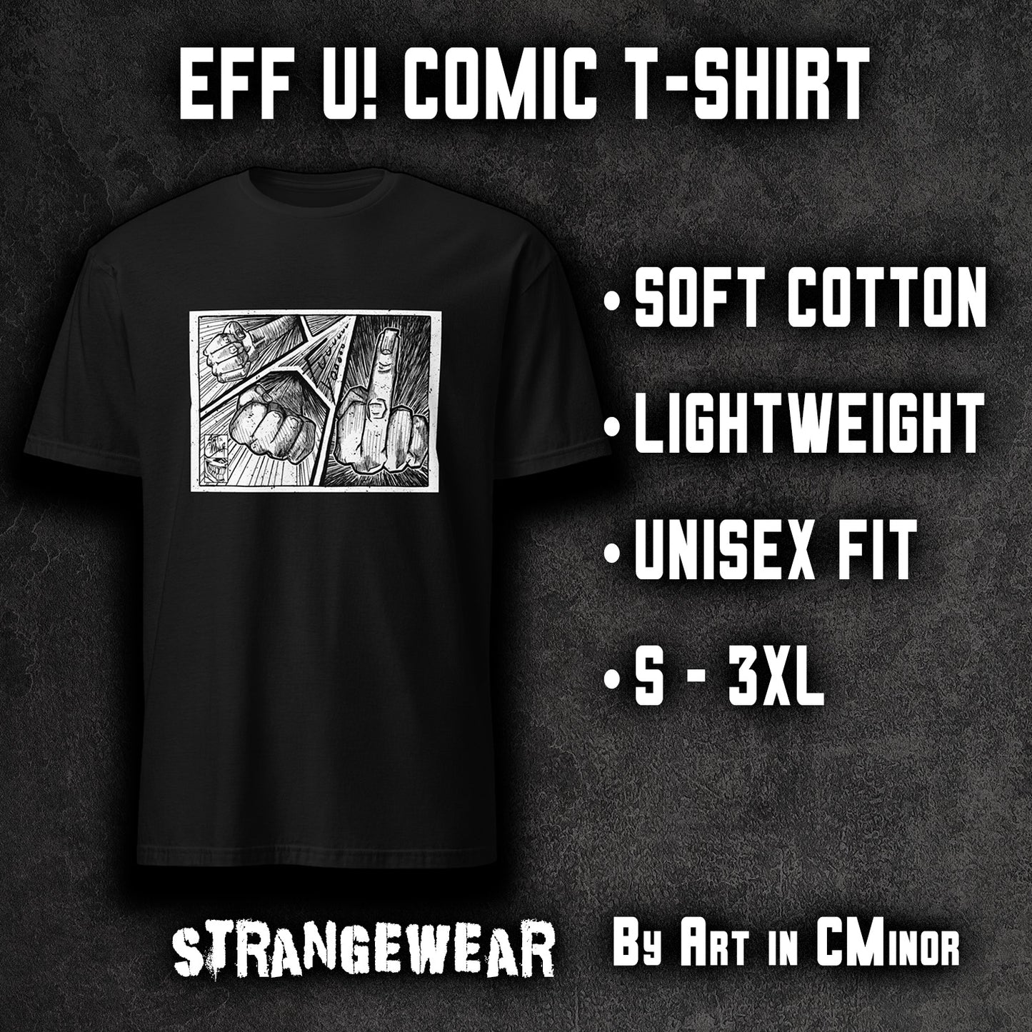 Eff U comic middle finger graphic t-shirt unisex ArtInCMinor