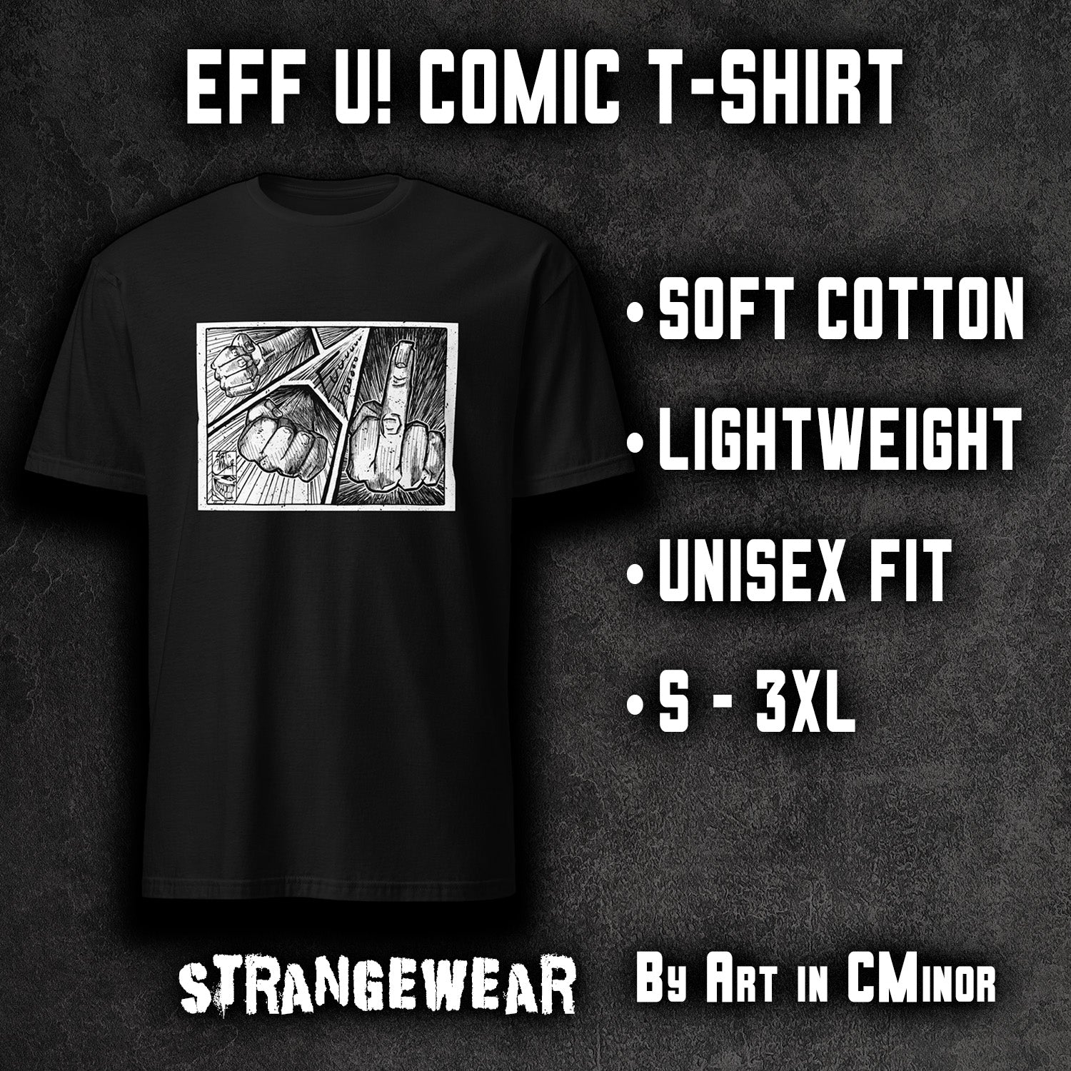 Eff U comic middle finger graphic t-shirt unisex ArtInCMinor