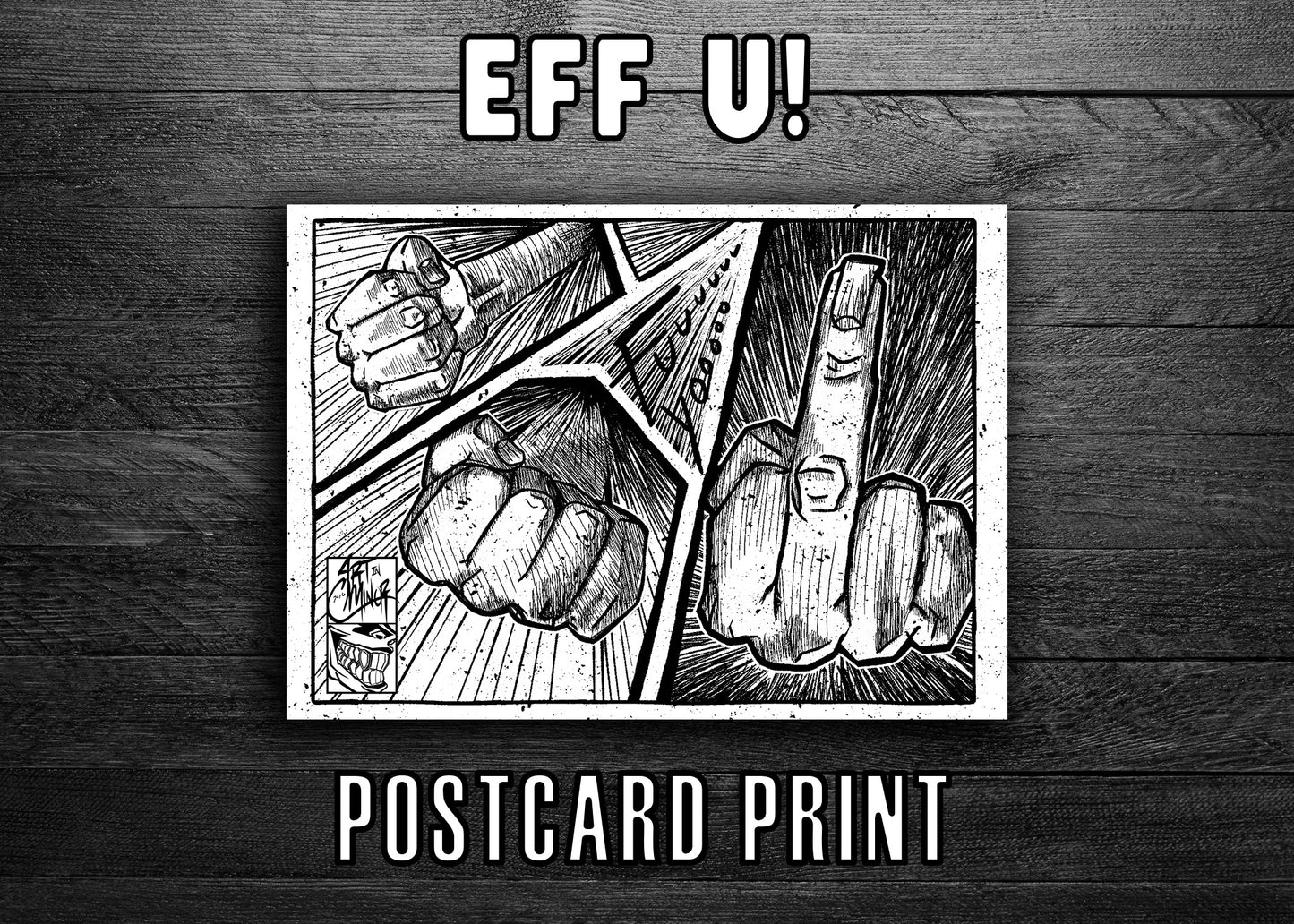 Eff U comic middle finger art print 5x7 ArtInCMinor