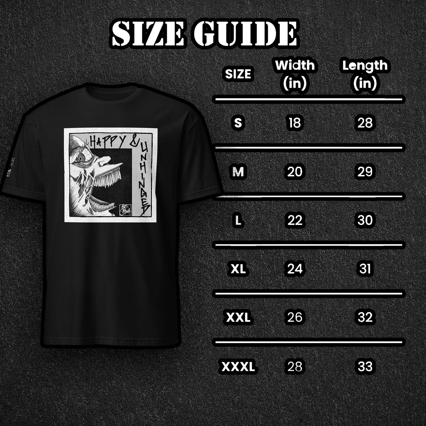 Happy and Unhinged surreal graphic t-shirt unisex ArtInCMinor