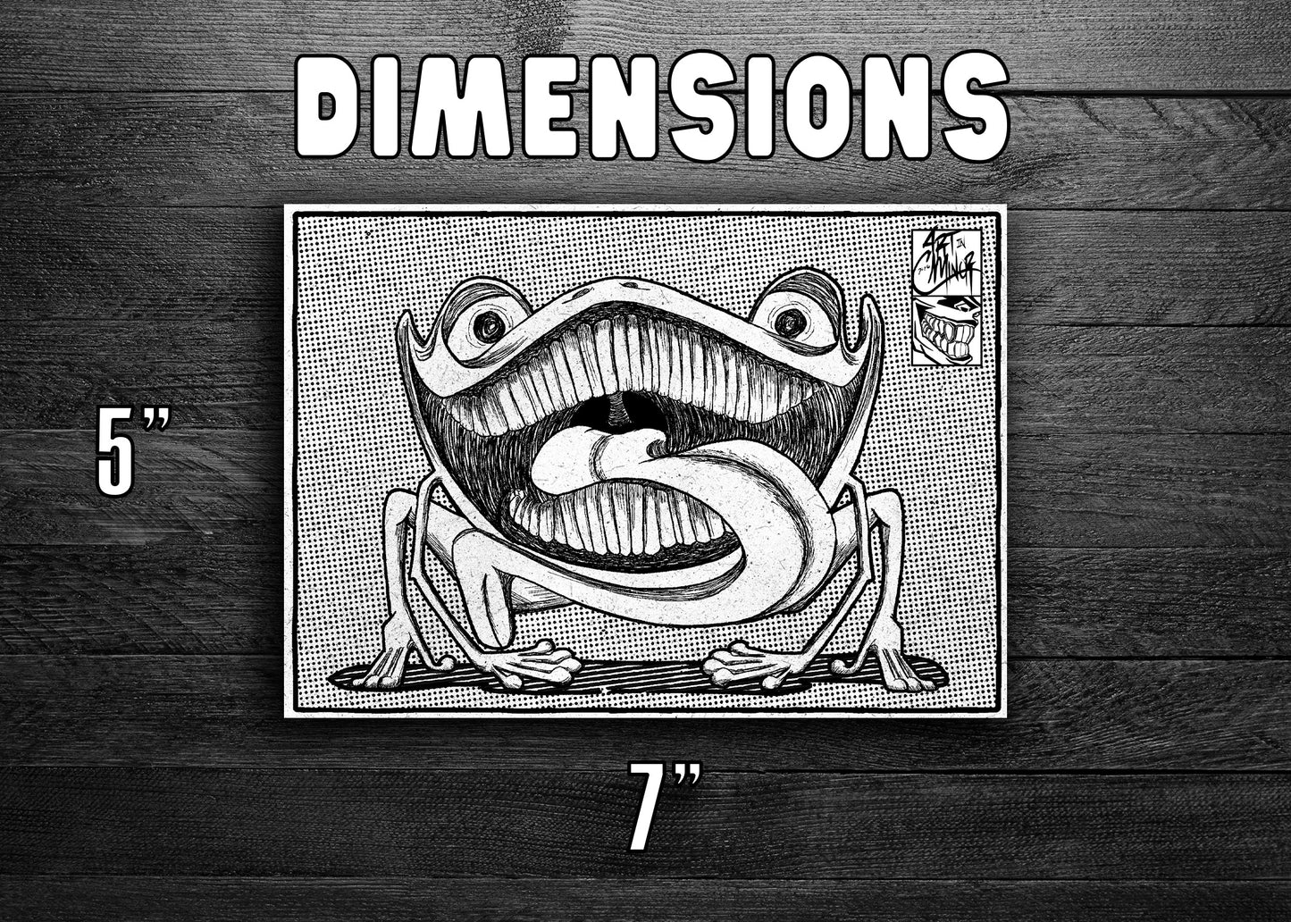 Puppy Frog black and white surreal monster art print 5x7 ArtInCMinor