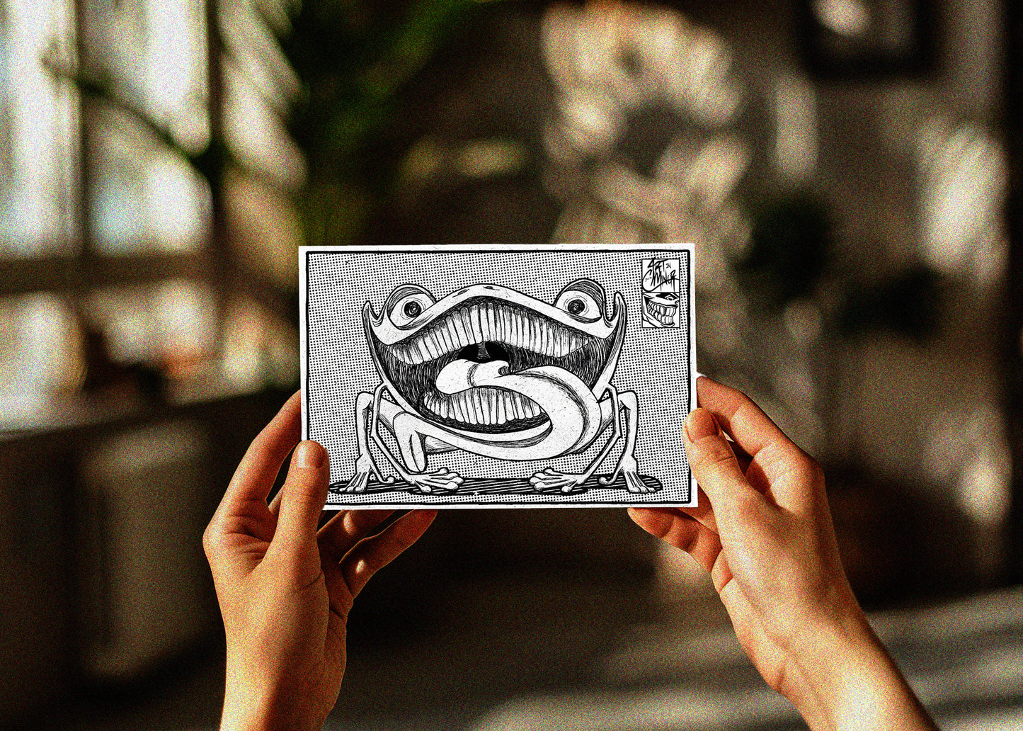 Puppy Frog black and white surreal monster art print 5x7 ArtInCMinor