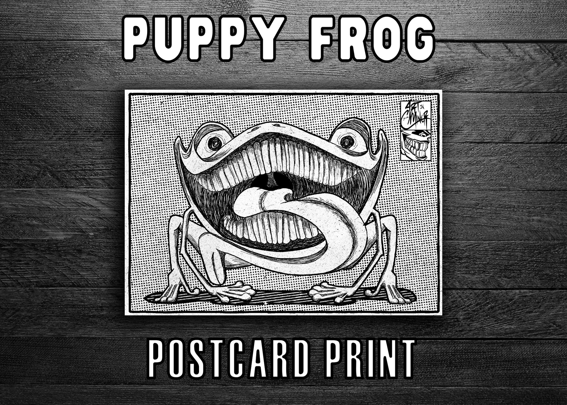 Puppy Frog black and white surreal monster art print 5x7 ArtInCMinor