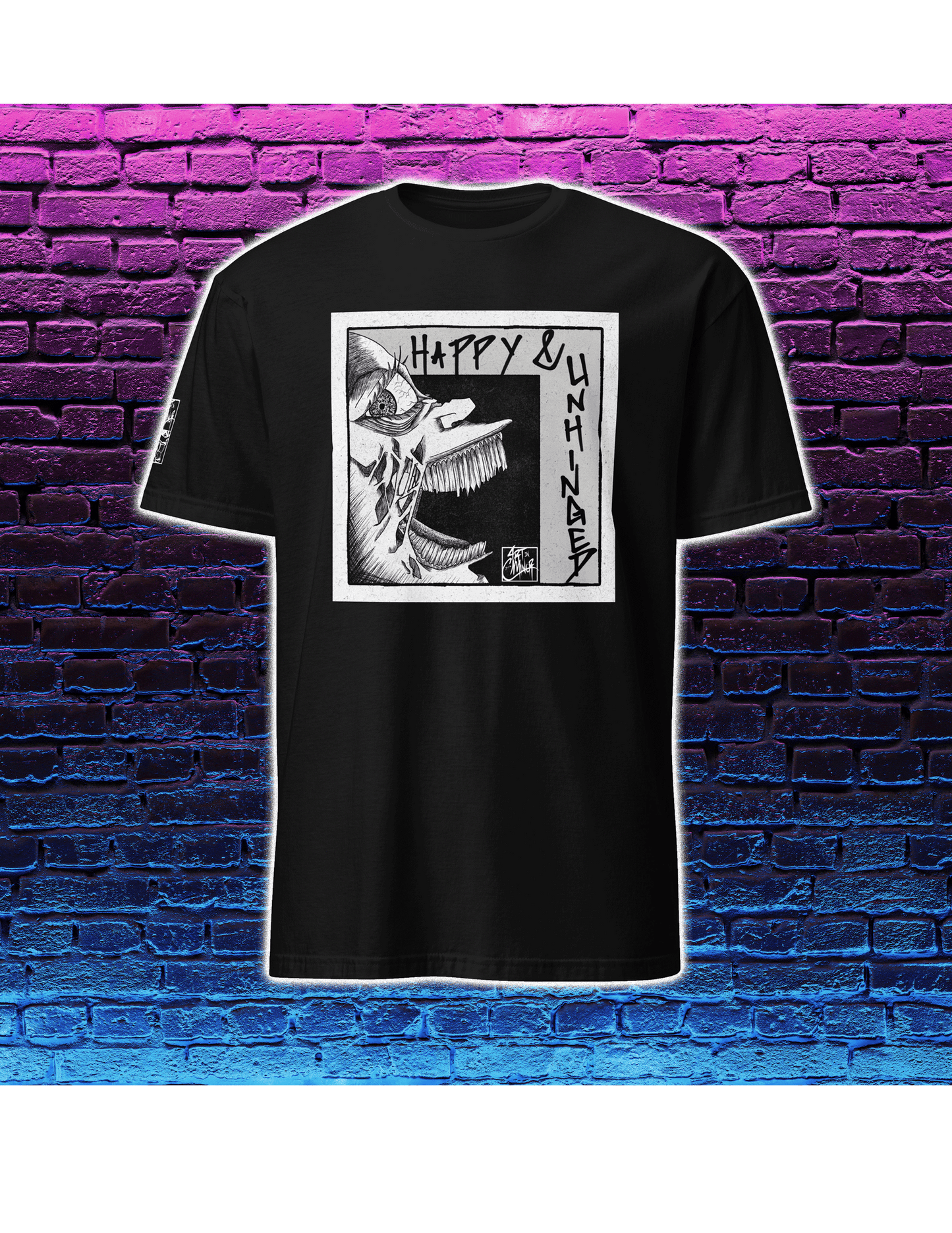 Happy and Unhinged surreal graphic t-shirt unisex ArtInCMinor
