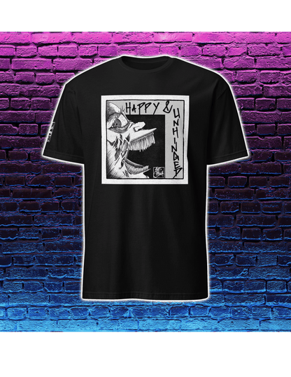 Happy and Unhinged surreal graphic t-shirt unisex ArtInCMinor