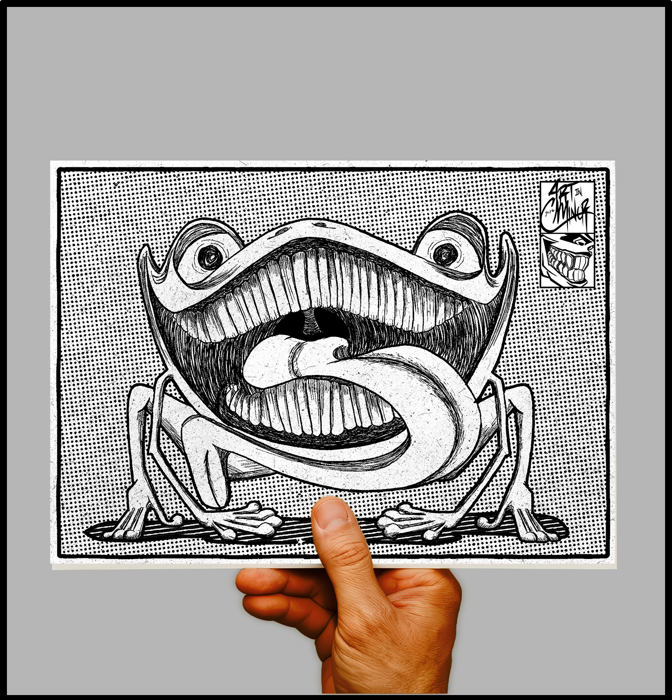 Puppy Frog black and white surreal monster art print 5x7 ArtInCMinor