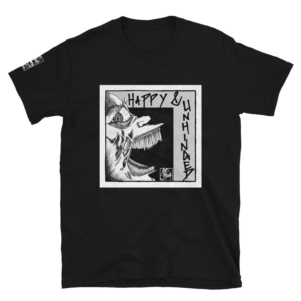 Happy and Unhinged surreal graphic t-shirt unisex ArtInCMinor